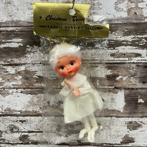 Vintage Christmas Pixie Angel White Hair Ornament Japan MCM NOS